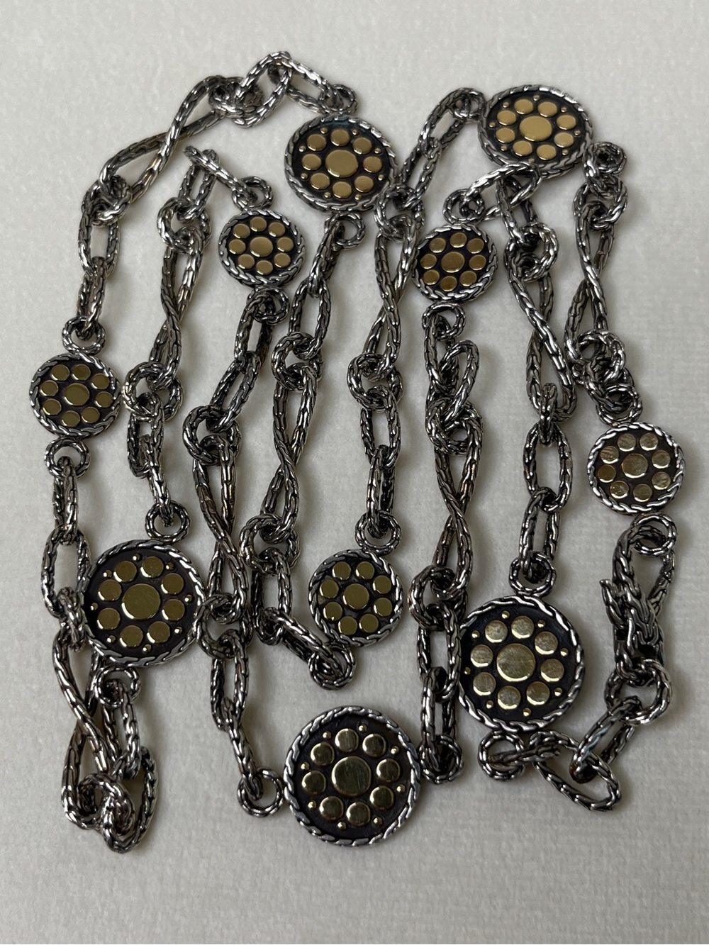 John Hardy 925 Sterling & 18K Gold Dot Station Infinity Chain Necklace 36”